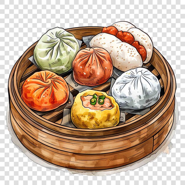 PSD dim sum transparent background watercolor clipart