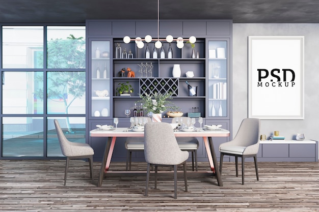 PSD dining room with decorative cabinets and picture frames