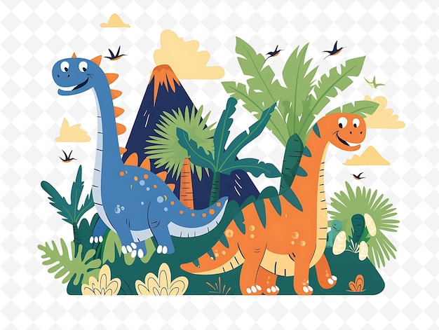 Dinosaur Characters Roaming the Jungle Design Is Prehistoric Flat Illustration Festival Theme Art