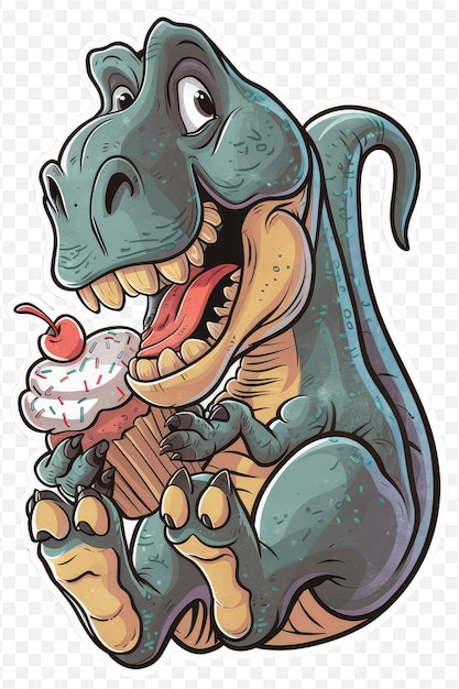 a dinosaur eating an ice cream cone with an ice cream cone