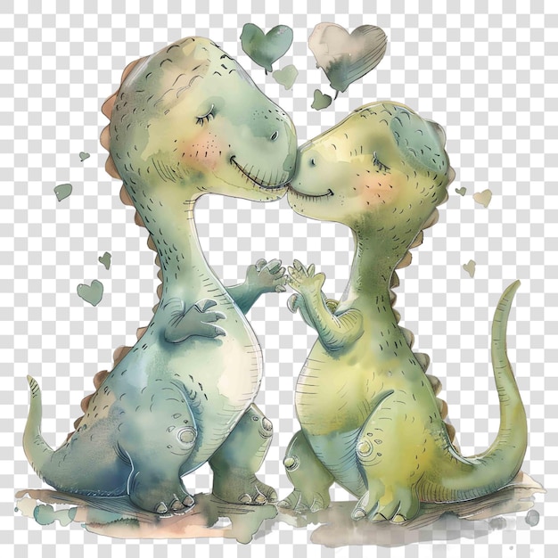 PSD dinosaur kissing nuresery watercolor