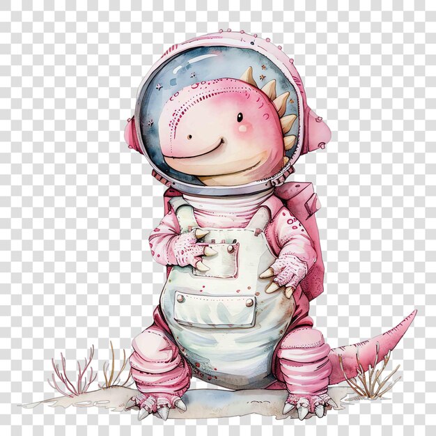 PSD dinosaur wearing pink astronaut costume nuresery watercolor