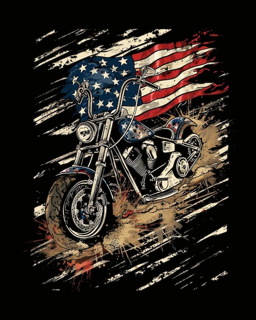 dirt bike with an American flag t shirt design template