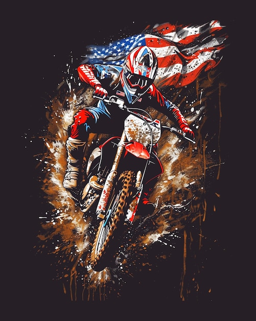 dirt bike with an American flag t shirt design template