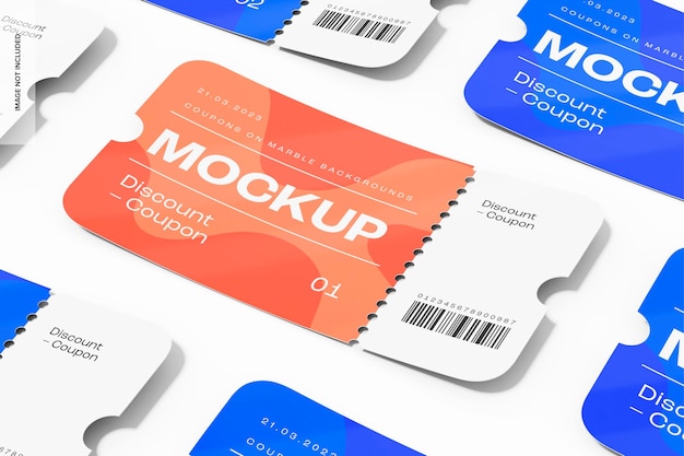 Discount Coupons with Round Corners Mockup, Mosaic