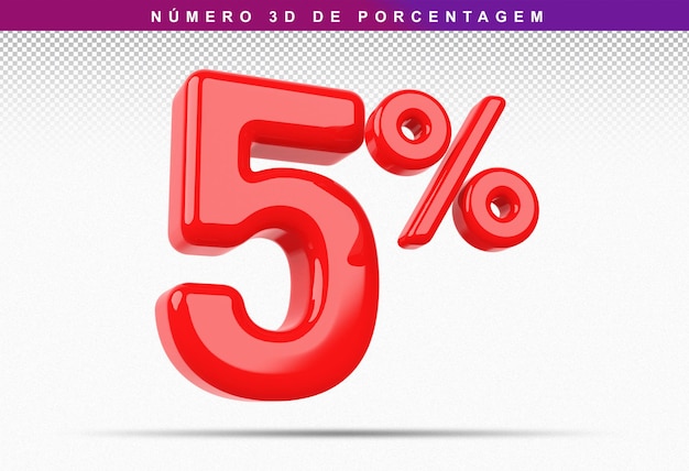 Discount Number 5 Percentage 3D Red Modern