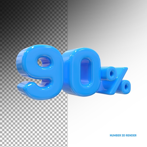 Discount number 90 percent blue 3d rendering left side view