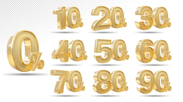 Discount Number percent set gold 3d