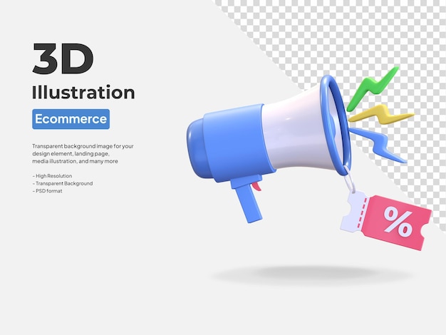 Discount price notification megaphone icon 3d render illustration