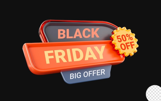 discount sale sticker template on dark background 3d render concept for black Friday event