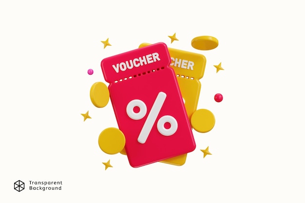 PSD discount voucher with golden coins icon 3d render concept of 3d discount coupon icon