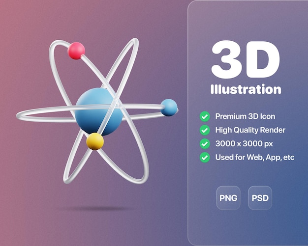 Discover the captivating world of atom chemistry with this stunning 3D icon