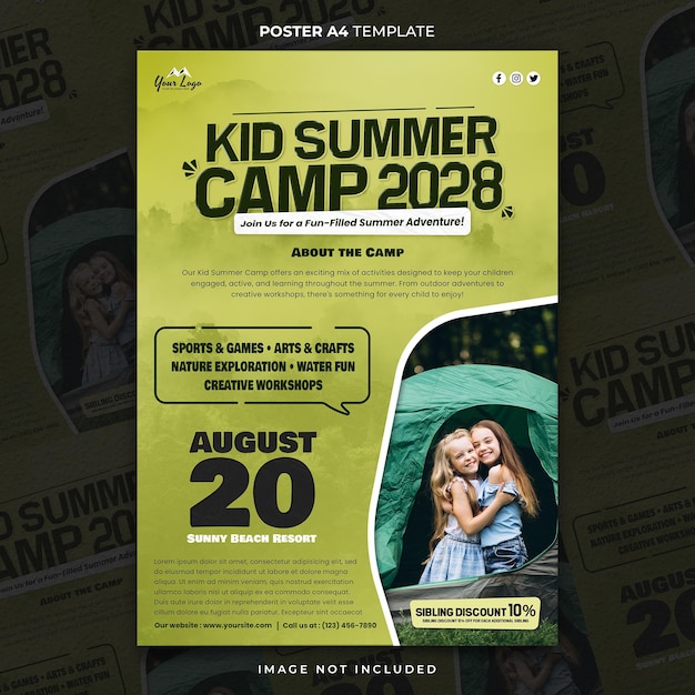 PSD discover nature kid summer camp poster a4 or banner template