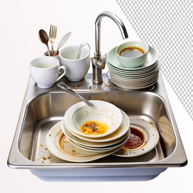 PSD dishes in sink on transparent background