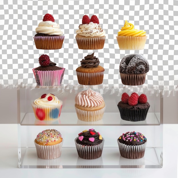 a display of cupcakes with different colors and colors