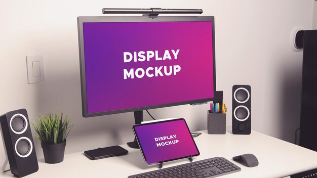 PSD display mockup screen mockup monitor mockup setup mockup gaming setup