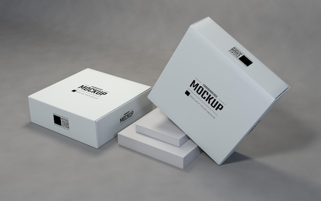 Display White Cardboard Double Boxes Mockup Design with Podium