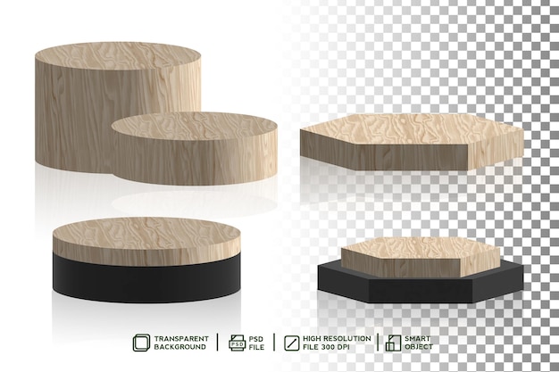 display wood podium set for product backdrop 3d rendering