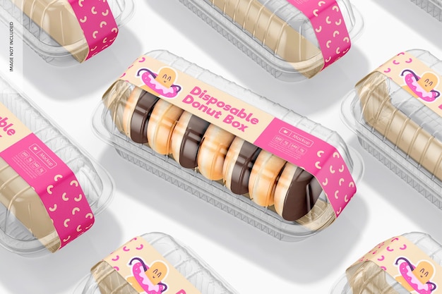 Disposable Donut Boxes Set Mockup