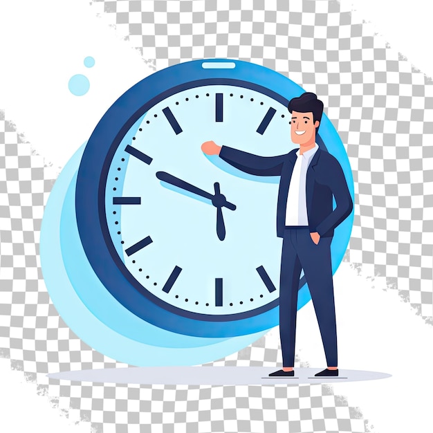 PSD dissatisfied man shows on the clock hurry up deadline impatient boss vector illustration in cart