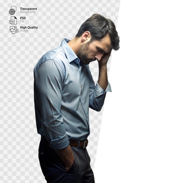 Distressed Young Man in Shirt With Hand on Head Expressing Frustration