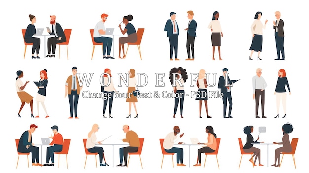 PSD diverse business people illustration set