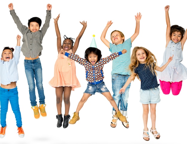 Diverse Group Of Kids Jumping and Having Fun