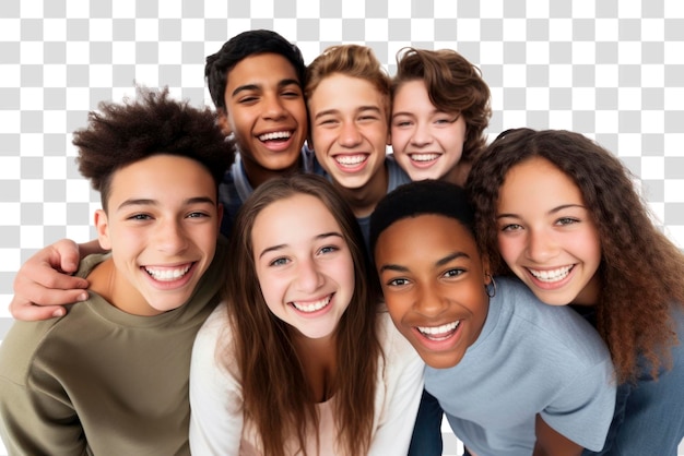 Diverse happy smiling teenagers group