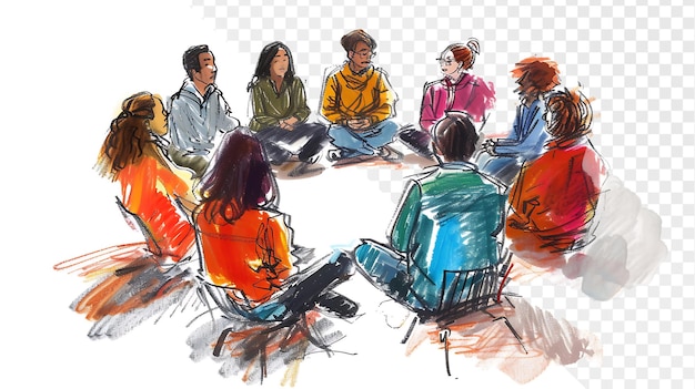 PSD diverse people collaboration sketch in interior design circle