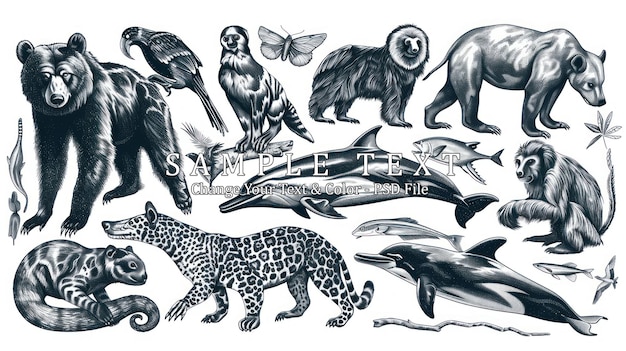 PSD diverse wildlife illustration