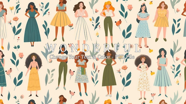 PSD diverse women seamless pattern illustration