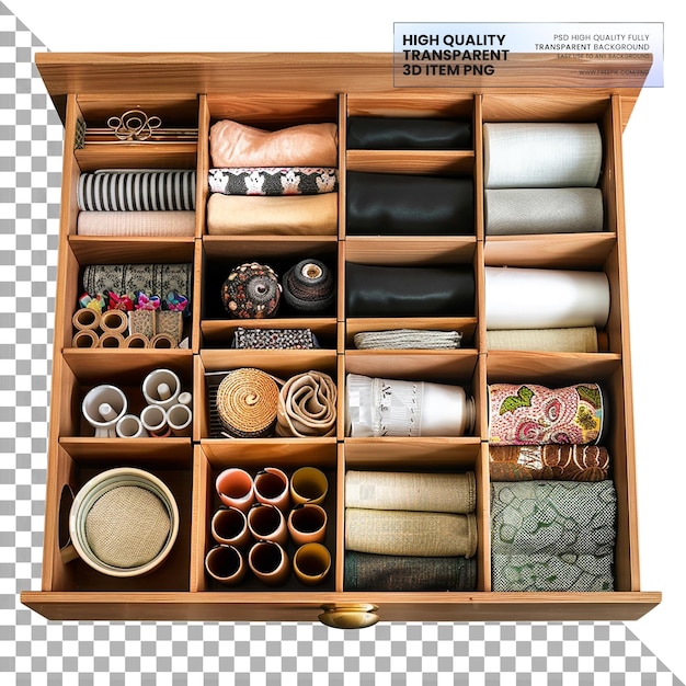 Dividers used for organizing items in drawers on transparent background