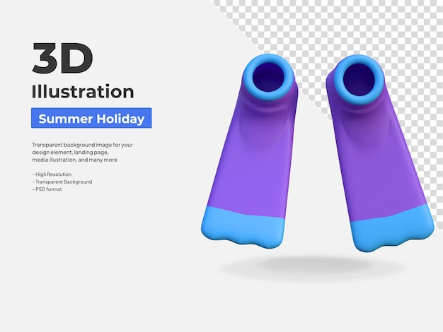 Diving fin icon summer beach holiday 3d illustration