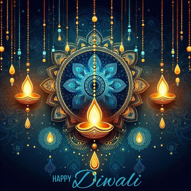 PSD diwali children holding oil lamps with hanging lanterns in the starry night background