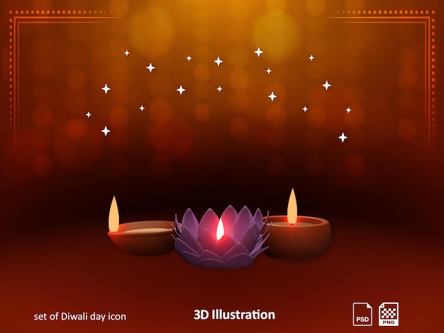 Diwali day candle 3d illustration rendering icon