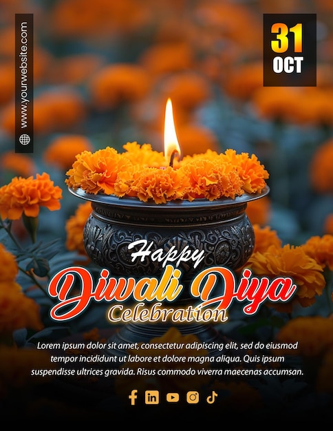 Diwali Diya custom editable flyer post invitation template