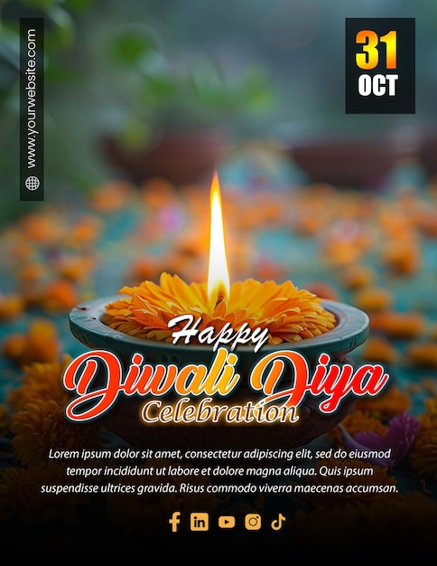 Diwali Diya custom editable flyer post invitation template