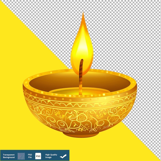 Diwali Diya in India Festive Gold Design Transparent Background PNG PSD