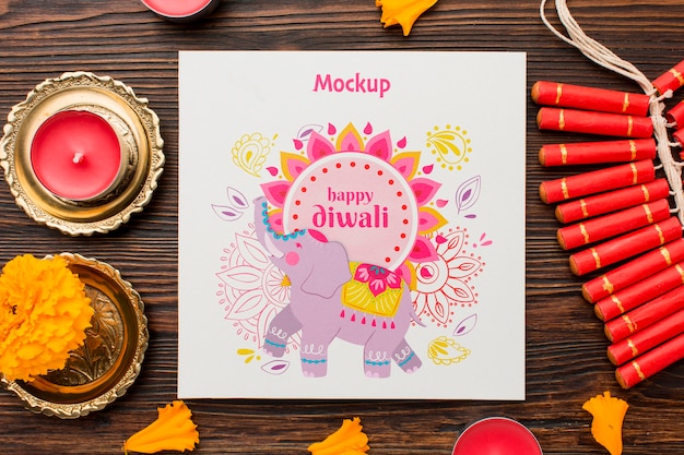 Diwali festival holiday drawn elephant and candles