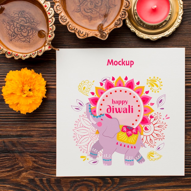 Diwali festival holiday mock-up flat lay