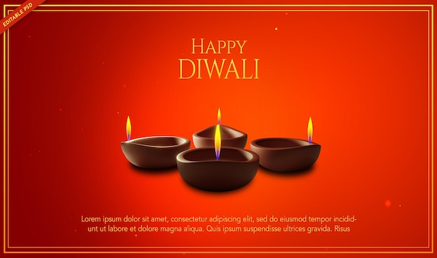 Diwali greeting banner with diya social media post