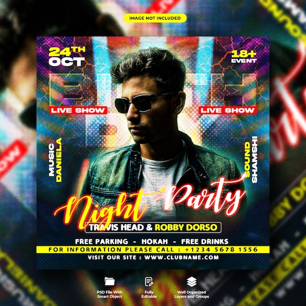 Dj club birthday night party flyer and social media web banner template