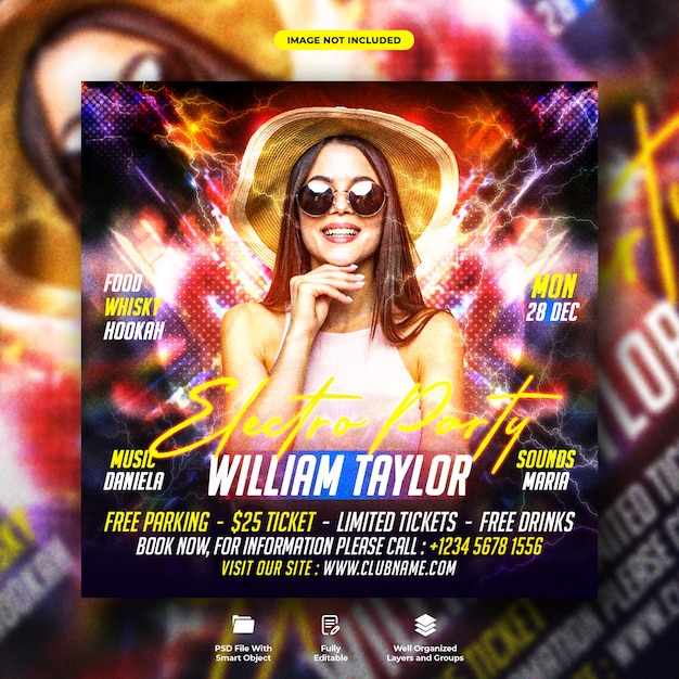 Dj club electro night party flyer and social media web banner template