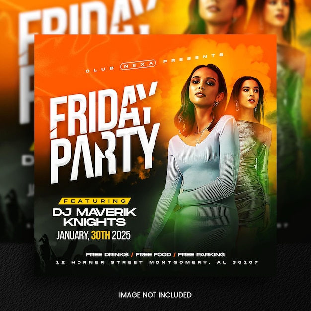 Dj club Friday Party Social Media Template or web banner