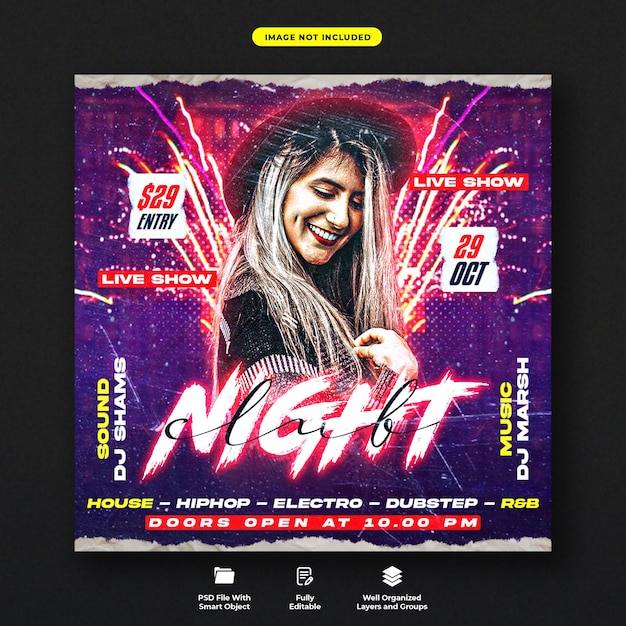 Dj club ladies night party flyer or event banner template