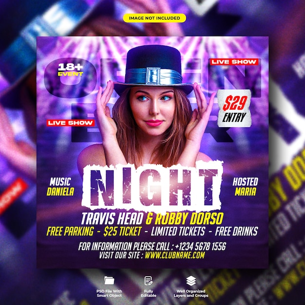 Dj club ladies night party flyer and social media web banner template