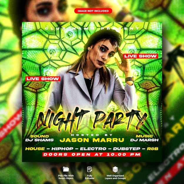 Dj club ladies night party flyer and social media web banner template