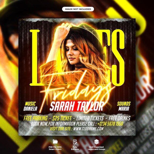 Dj club ladies night party flyer and social media web banner template