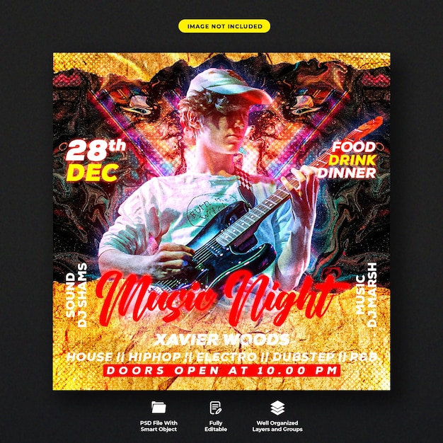 Dj club music competition night party flyer and social media web banner template