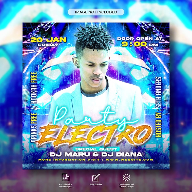 Dj club music party flyer social media post and web banner template